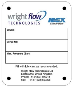 Wright Flow Technologies On-Line pump nameplate 